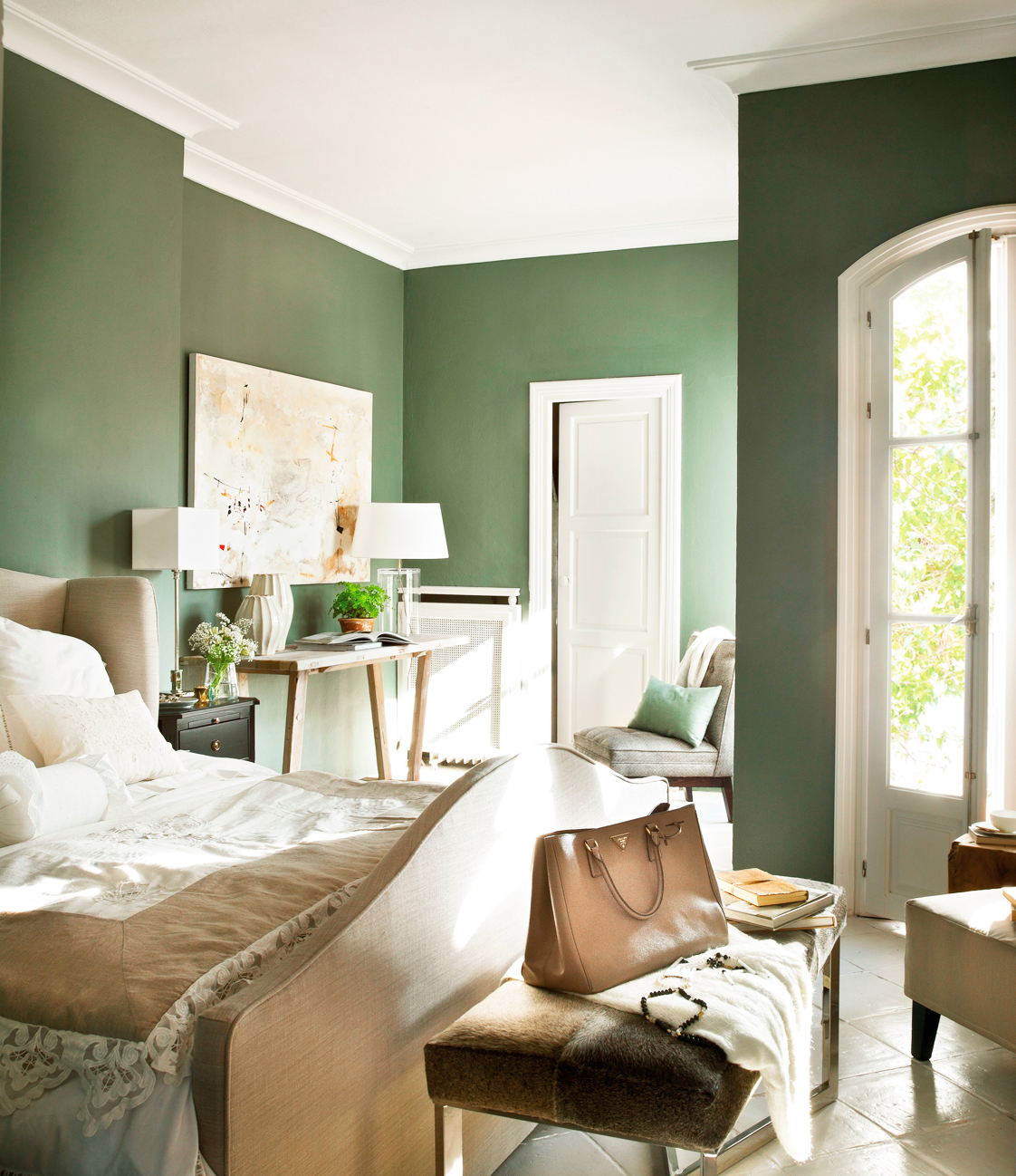 dormitorio pared verde